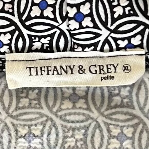 Tiffany & Grey Blue Geometric Print Sleeveless Blouse XLP Petite Workwear Top - Picture 6 of 7